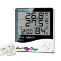 HTC-2 Indoor & Outdoor LCD Digital Temperature Humidity Meter Thermometer With Alarm Clock - Wall Clock. 