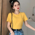 Girl Candy Color T Shirt Girls Short Slimming Top 2024 Korean Style Sweet Fresh All-Matching Bottoming Shirt for Women.