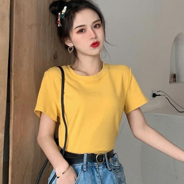 Girl%20Candy%20Color%20T%20Shirt%20Girls%20Short%20Slimming%20Top%202024%20Korean%20Style%20Sweet%20Fresh%20All-Matching%20Bottoming%20Shirt%20for%20Women%20-%20Image%202