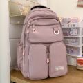 College Student Rucksack Solid Color School Bags Fashion Large Capacity Waterproof Nylon Multi-Pockets for Teenage Girls Boys. 