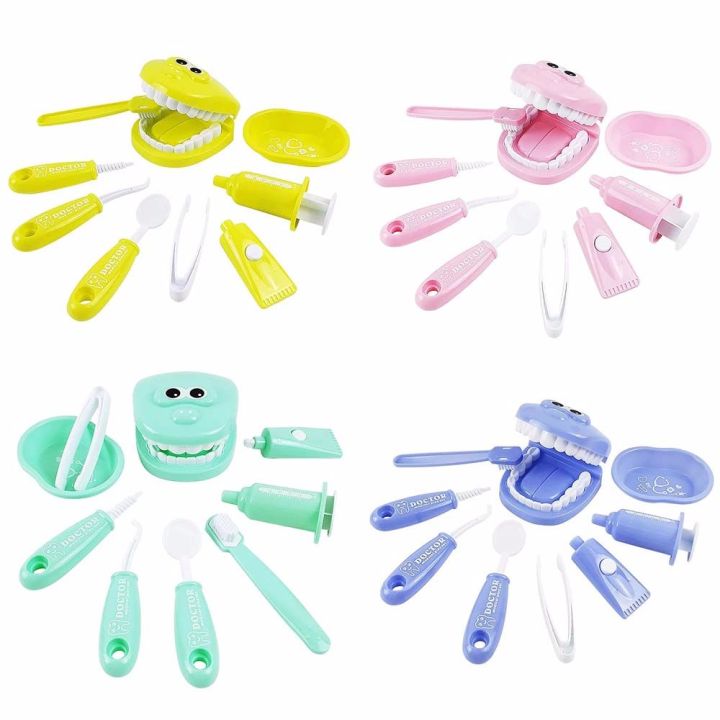 CUBBY 9Pcs Children Kids Brush Their Teeth To Be A Doctor Toy Simulation Learing Toys Squeeze Toy Learing Toys Kids Pretend Play Dentist Doctor Toy Check Teeth Model Set