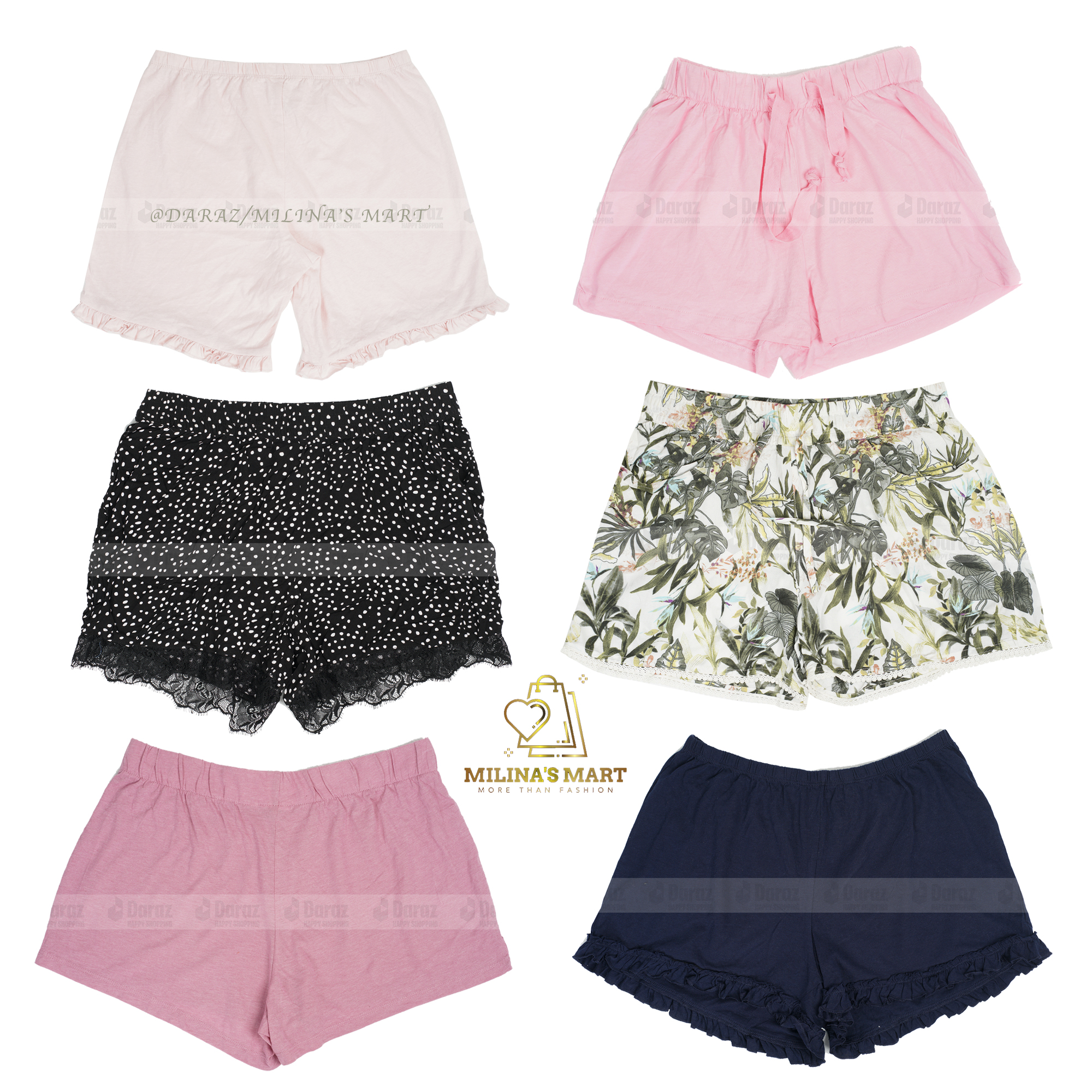 3-PIECES PACK Multicolored Streatchable Elastic Waist Full Cotton Summer Short Pants for Girls/ Milina's Mart