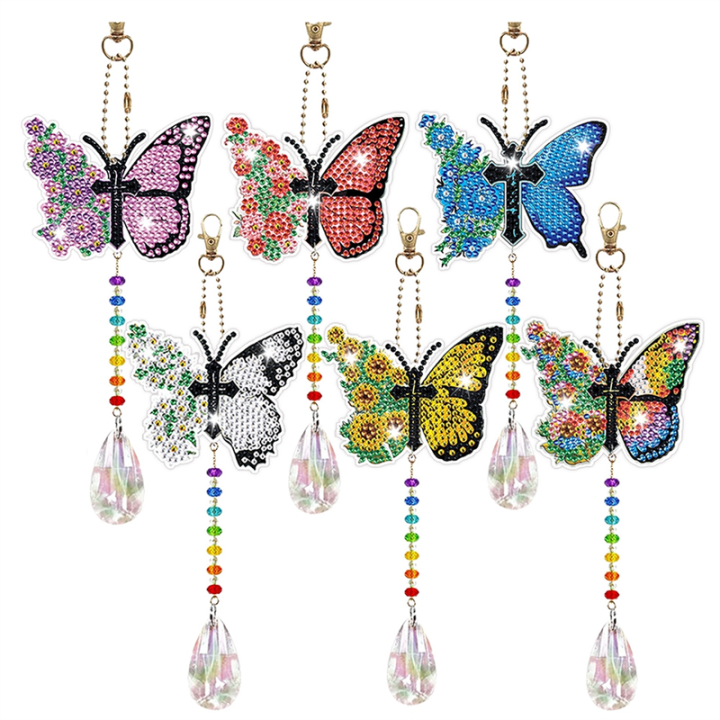 Wind Spinner DIY Painting Wind Chime Double Sided Paint Hanging Ornament for Garden Wind Spinner Butterfly 6 Pieces