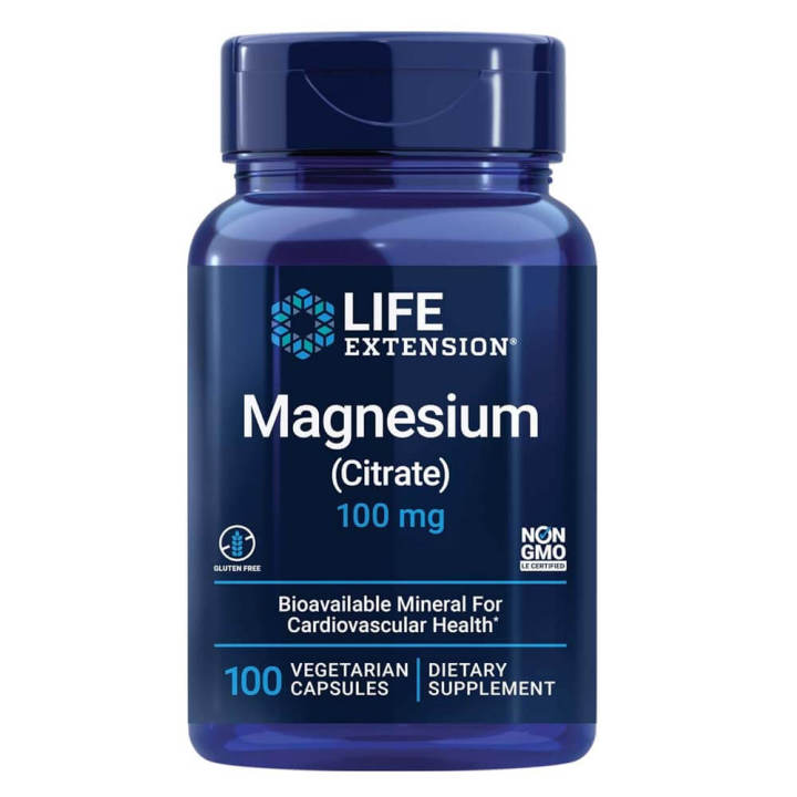 Magnesium Citrate Supplement 100mg Supplement Men and Women For Heart & Bone Health Immune System Support by Life Extension 100 Vegetarian Capsules