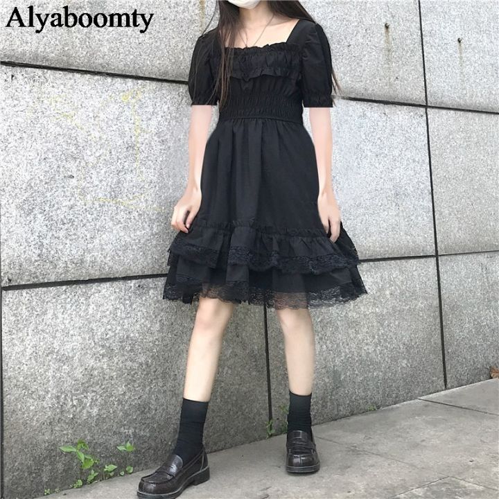 Japanese%20Harajuku%20Summer%20Women%20Black%20Mini%20Dress%20Square%20Collar%20High%20Waist%20Puff%20Sleeve%20Dress%20Gothic%20Lace%20Ruffles%20Cosplay%20Dresses%20-%20Image%206