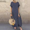 Fashion Summer Printed Dress Women's Sundress ZANZEA 2021 Short Sleeve Tunic Maxi Vestidos Female Casual Polka Dot Robe Oversize. 