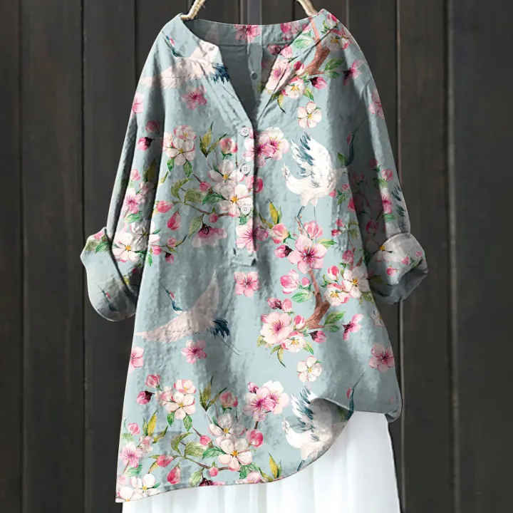 2024%20Vintage%20Floral%20Art%20Print%20Linen%20Shirts%20Summer%20Women%20Casual%20Trendy%20V%20Neck%20Dressy%20Blouses%20Long%20Sleeve%20Button%20Tunic%20Long%20Tops%20-%20Image%206