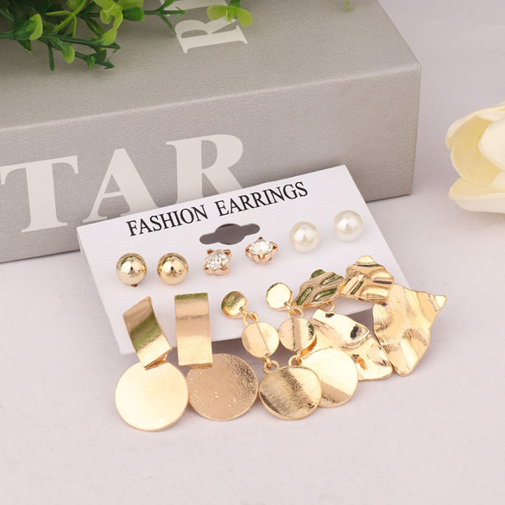 6 জোড়া/সেট নতুন স্টাইলের অতিরঞ্জিত কানের দুল জ্যামিতিক ধাতব গোলাকার কানের দুল ব্যক্তিগত কানের দুল সেট