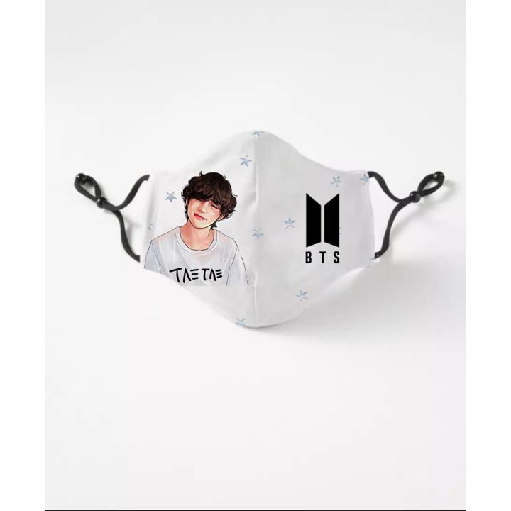BTS Kim Tae Hyung V 3 Layer Face Mask For Men And Women Gaming Face Mask Fitted Face Mask Female Fashion Male Fashion With Adjustable Ear Loop Face Mask And Digital Face Mask Graphics Print Anime Series Washable Mask Nose Bar