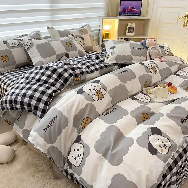 Kids Bedding Set Kawaii Cartoon Printed Duvet Cover Flat Sheet