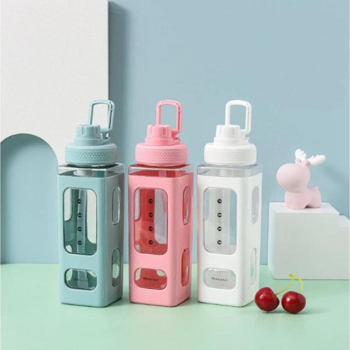 Bear Water Bottle With Straw Cute Square Portable Plastic Bottle -700ml ...