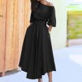 Women Elegant Sexy Off Shoulder Party Dress 2021 Summer Tie-Up A-Line Dress Office Lady Casual Short Sleeve Pocket Dress Vestido. 