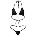 2Pcs Lady Style Solid Color Halter Mini Bra G-String Bikini Set Swimwear Swimsuit.