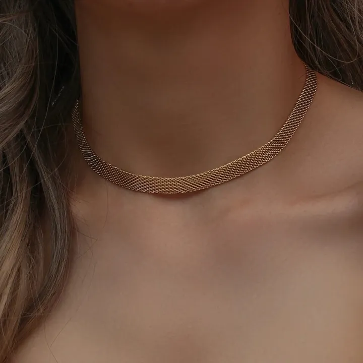 2023%20New%203%20Layers%20Gold%20Plating%20Stainless%20Steel%20Anti-allergy%20Eco-friendly%20Wide%20Braided%20Mesh%20Chain%20Gold%20Choker%20Necklaces%20For%20Women%20-%20Image%202