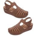 Women Shoes Summer Retro Hook Loop Closure Non-slip Hollow Beach Wedge Sandals. 