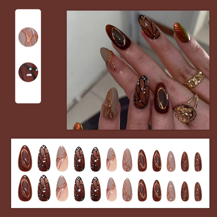 24Pcs%20Brown%20Butterfly%20Wing%20Fake%20Nails%20with%20Glue%20DIY%20Art%20Design%20False%20Nails%20Wearable%20Artificial%20Nails%20-%20Image%202