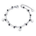 JeeMango Bohemia Titanium Stainless Steel Double Layer Bracelet For Women Original Design Black Crystal Chain Jewelry JB21117. 