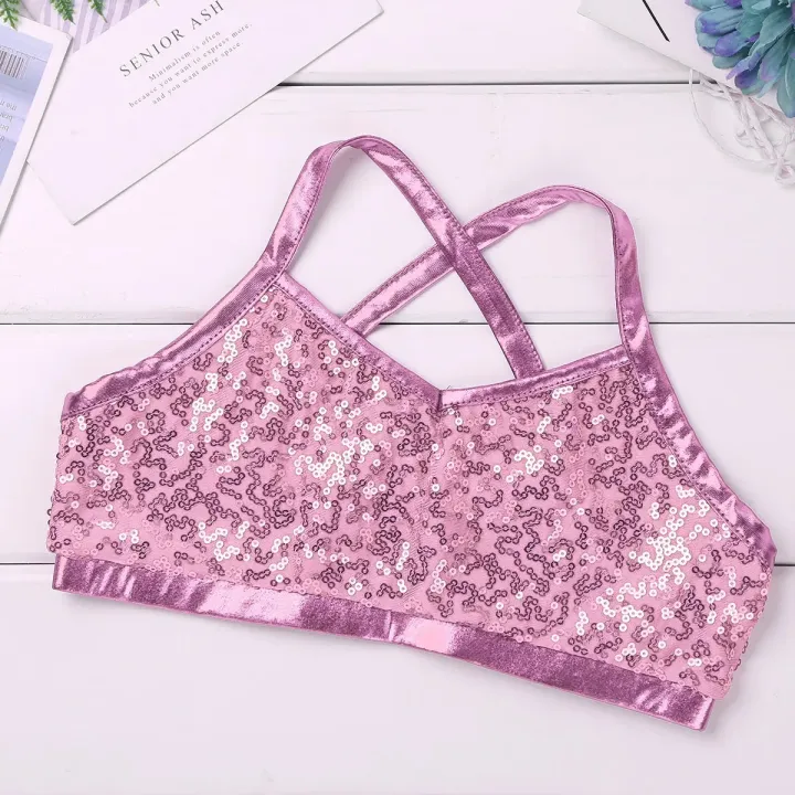 Kids%20Girls%20Ballet%20Dance%20Clothes%20Gymnastics%20Leotard%20Gym%20Sports%20Fitness%20Workout%20Tankini%20Outfit%20Shiny%20Sequins%20Tank%20Bra%20Tops%20Shorts%20-%20Image%205