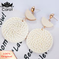 Bohemia Hand-woven Braid Round Pendant Drop Earrings Wooden Straw Rattan Jewelry. 