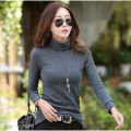 Full Sleeve Cotton High Neck T-shirt for Women - Grey. 