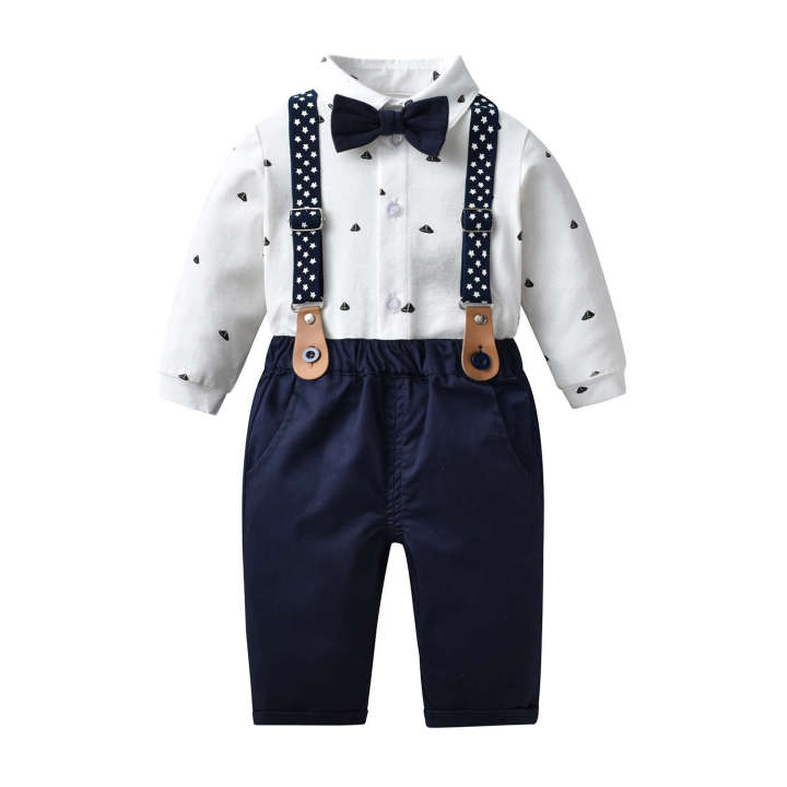 2024%20Summer%20New%20Male%20Baby%20One%20Year%20Old%20Gentleman%20Two%20Piece%20for%20Infants%20Young%20Children%20Banquet%20Dresses,%20Bowtie%20and%20Strap%20Set%20-%20Image%202
