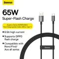 Baseus Supervooc PD65W USB To Type C Cables 6.5A Fast Charging Smart Phone Data Cable For OPPO Realme One Plus Xiaomi Charger-Black 1M.