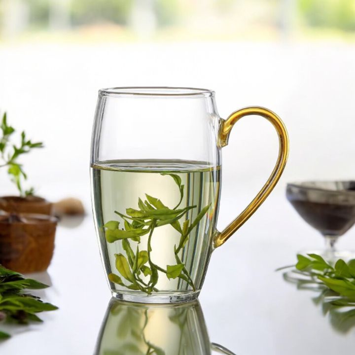 Golden Handle Borosilicate Glass Tea Cup - 330ml, Clear, Heat Resistant, Fireproof, Lightweight (1pc)