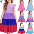 Kids Girls Summer sweet Dresses with Short Sleeve A-Line design and Tiered Midi Casual Sundress Size 0-12 Years old childrens. 
