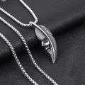 Vintage Feather Pendant Necklace Stainless Steel Feather Necklace for Men Vintage Feather Design Skull Pendant Necklace.