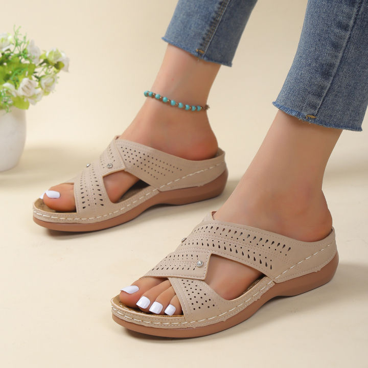 Sandals Women 2023 New Summer Shoes Women Elegant Low Heels Sandals Summer Slippers Zapatos Mujer Wedge Heeled Sandals Female