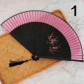 Red Hanfu Silk Face Fan Chinese Ancient Style Japanese Bamboo Folding Fan Hand Painted Plum Blossom Spun Silk Fan Retro Dance Fan.