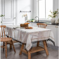 Le Xuan Xiu's new Nordic simple rainbow horizontal stripe jacquard tablecloth, coffee table cover towel, black tassel cotton and linen fabric. 