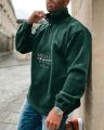 Letter & National Flag Embroidery Long Sleeve Polar Fleece Polo Sweatshirt S-3XL. 