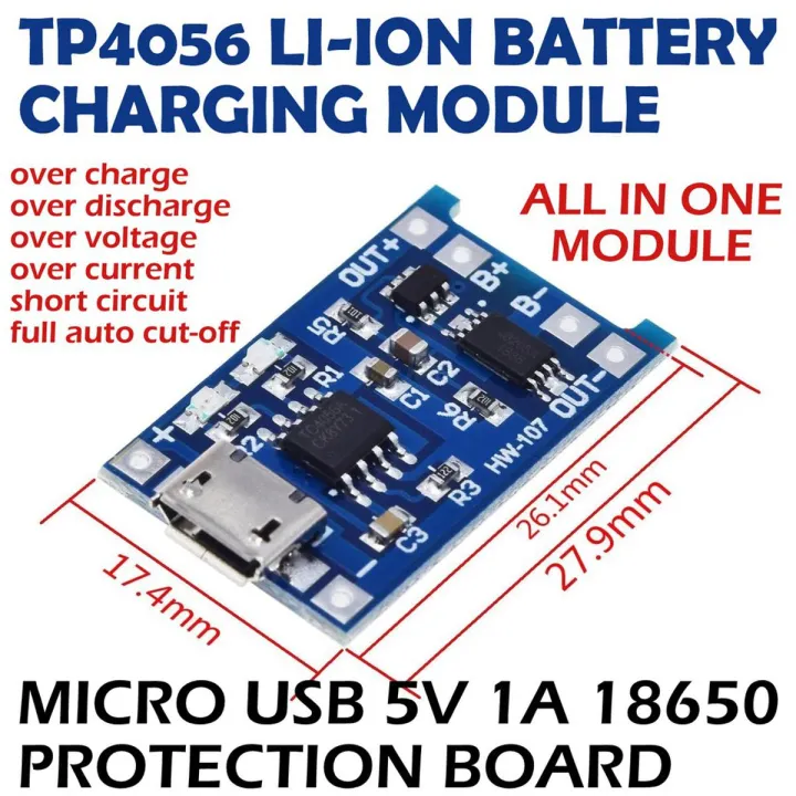 TP4056 1A Rechargeable Charging Board Charger Module for Lithium with ...