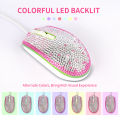 Diamond Wired Gaming Mouse 1600 DPI Colorful Backlight Optical USB Computer Mouse Gamer Mice Women Girl Pink Mice for PC Laptop. 