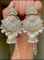 Dabi Kundan Earrings With Pearls And White Beads For Women.