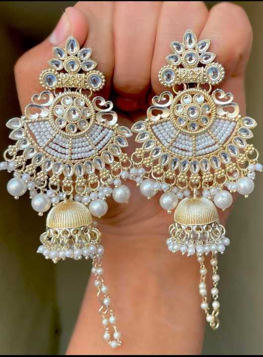 Dabi Kundan Earrings With Pearls And White Beads For Women