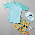 GC 3pcs Kids Split Swimming Suit Cartoon Quick-drying Short Sleeves Swimwear Swimming Trunks With Cap For 3-10 Years Old Kids.