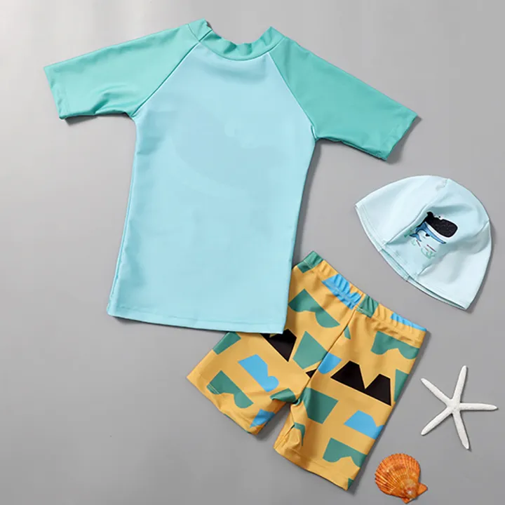 GC%203pcs%20Kids%20Split%20Swimming%20Suit%20Cartoon%20Quick-drying%20Short%20Sleeves%20Swimwear%20Swimming%20Trunks%20With%20Cap%20For%203-10%20Years%20Old%20Kids%20-%20Image%204