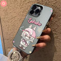 Luxury Trendy Brand Cute Sweet Pop Mart Labubu Casing Compatible for IPhone 13 15 11 14 12 Pro Max 7Plus XR XS X Max 15 8 7 14 Plus SE 2020 Cartoon Couples Plating Metal Lens Case.