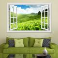 3D Window View Green Landscape wall sticker Removable Tea Garden Wall Stickers Mural Art Sticker Poster and prints. 