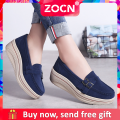 Women Wedges Shose Fashion High Heel Leather Loafers Comfortable Platform Shaker Large SIze Shoes 35-42.