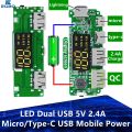 1~5PCS EGBO LED Dual USB 5V 2.4A Micro/Type-C USB Mobile Power Bank 18650 Charging Module Lithium Battery Charger Board Circuit. 