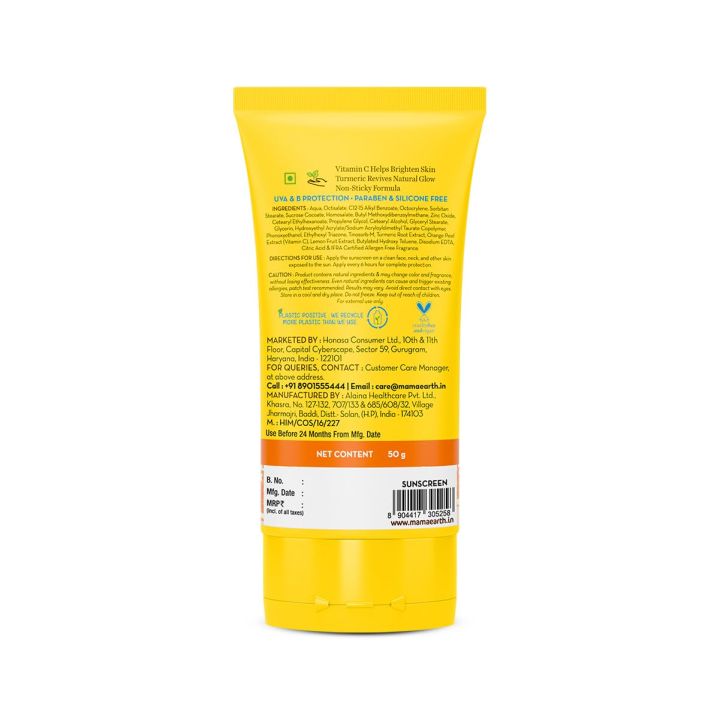 Mamaearth%20Vitamin%20C%20Daily%20Glow%20Sunscreen%20with%20Vitamin%20C%20&%20Turmeric%20for%20Sun%20Protection%20&%20Glow%20-%2050%20g%20%7C%20SPF%2050%20PA++++%20%7C%20No%20White%20Cast%20%7C%20Lightweight%20&%20Non-Sticky%20%7C%20Brightens%20Skin%20%7C%20For%20All%20Skin%20Types%20-%20Image%202