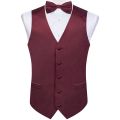 【Alien Alien】 Burgundy Red Solid Silk Men Suit Vest Pre-tied Bow Tie Set Wedding Party Formal Tuxedo Male Blazer Waistcoat Business Party Vest. 