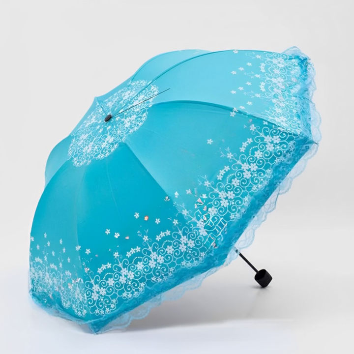 Elegant Ladies' Anti-UV Sunshade Umbrella with Printed Lace Border