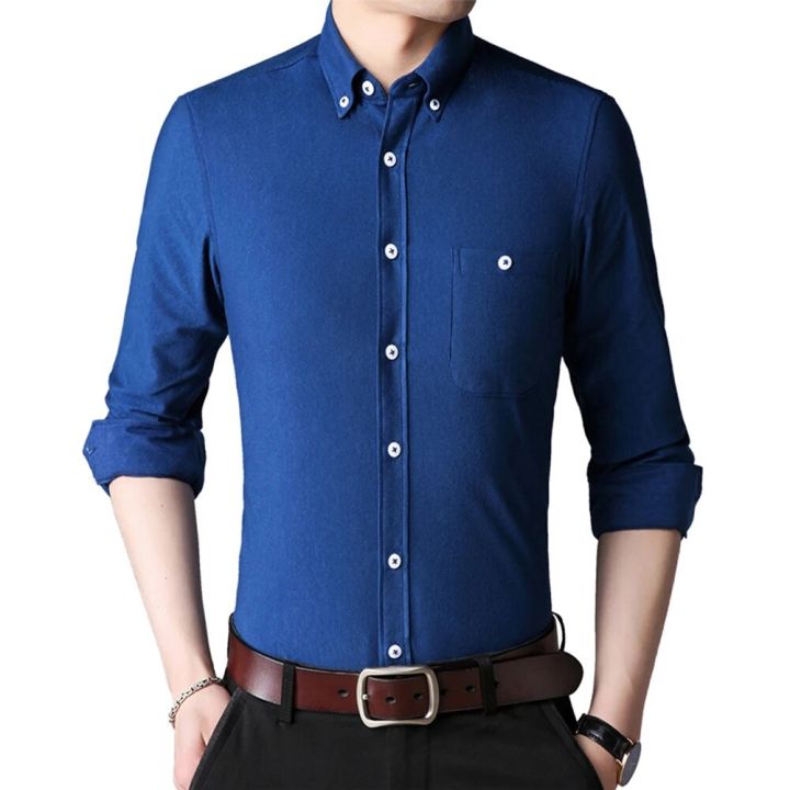 Men's%20Thick%20Fabric%20Shirts%20And%20Blouses%20Solid%20Color%20Long%20Sleeve%20Casual%20Slim%20Fit%20Formal%20Business%20Dress%20Up%20Tops%20Shirt%20Clothing%20-%20Image%203