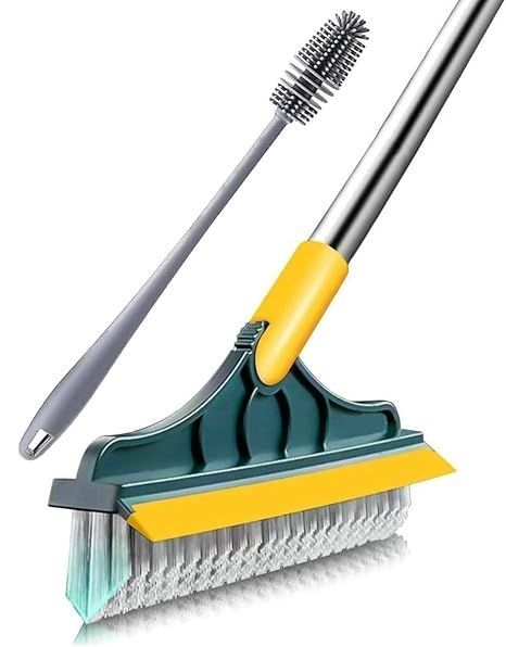 Bathroom Cleaning Brush with Wiper + Bottle Cleaner Brush 2 in1 Floor Cleaner Long Handle Home Kitchen Bathroom Toilet Cleaning