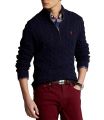Ralph Lauren Cable-Knit Cotton Quarter-Zip Sweater – Navy Blue. 