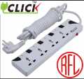 Click Safe Multi Plug 3 Pin multiplug Socket 4 Port, 3 Meter Cable, 2 pin Plug  4SKT 2P 5Y power extension cord. 